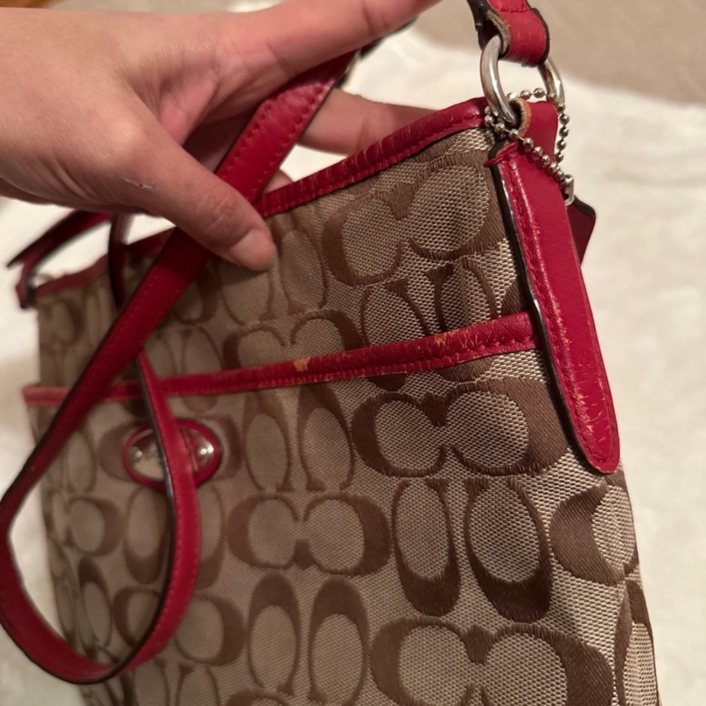 Coach Brown Signature Canvas Crossbody with Red Trim - Picture 5 of 6